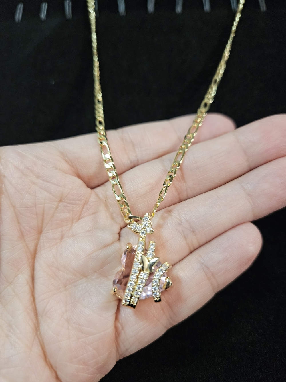 Gold Plated Pink Crystal Pendant Necklace
